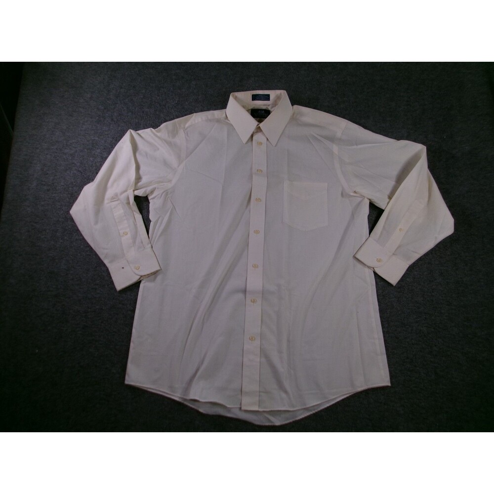 Stafford Shirt Men 16 Blue Yellow Broadcloth Long Sleeve Classic Office Preppy